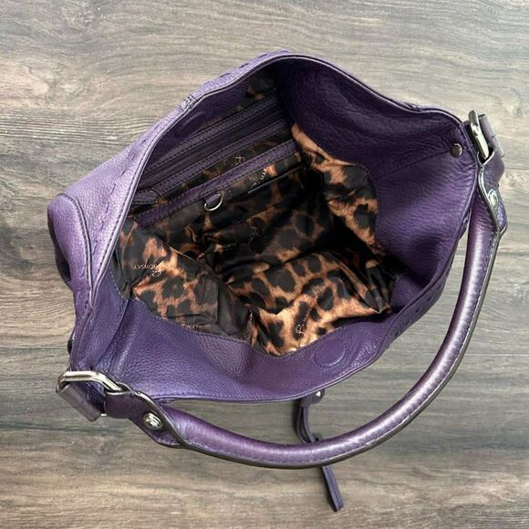 NWT B. Makowsky Purse Genuine Leather Eggplant Purple Pebbled Hobo Shoulder Bag - Picture 6 of 8